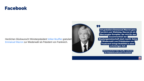Facebook Post "Gratulation an Emmanuel Macron" vom 24. April 2022