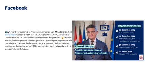 Facebook-Post vom 29. Dezember 2023