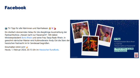 Facebook-Post vom 01. Februar 2024