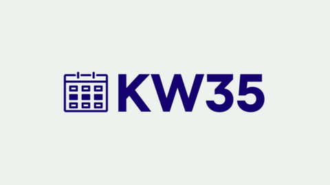 Grafik mit der Aufschrift "KW 35" für "Kalenderwoche 35"